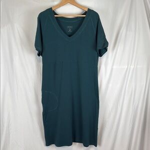 Athleta Teal Midi Dress with V-Neck and Short Sleeves Size 1X